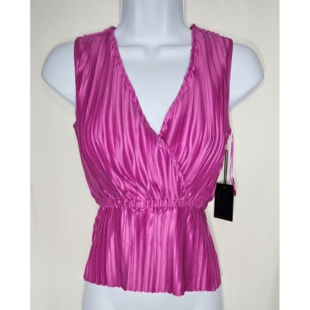 Japna Women's Purple Micro Pleated Sleeveless Peplum Style Blouse Size XS‎ - NWT